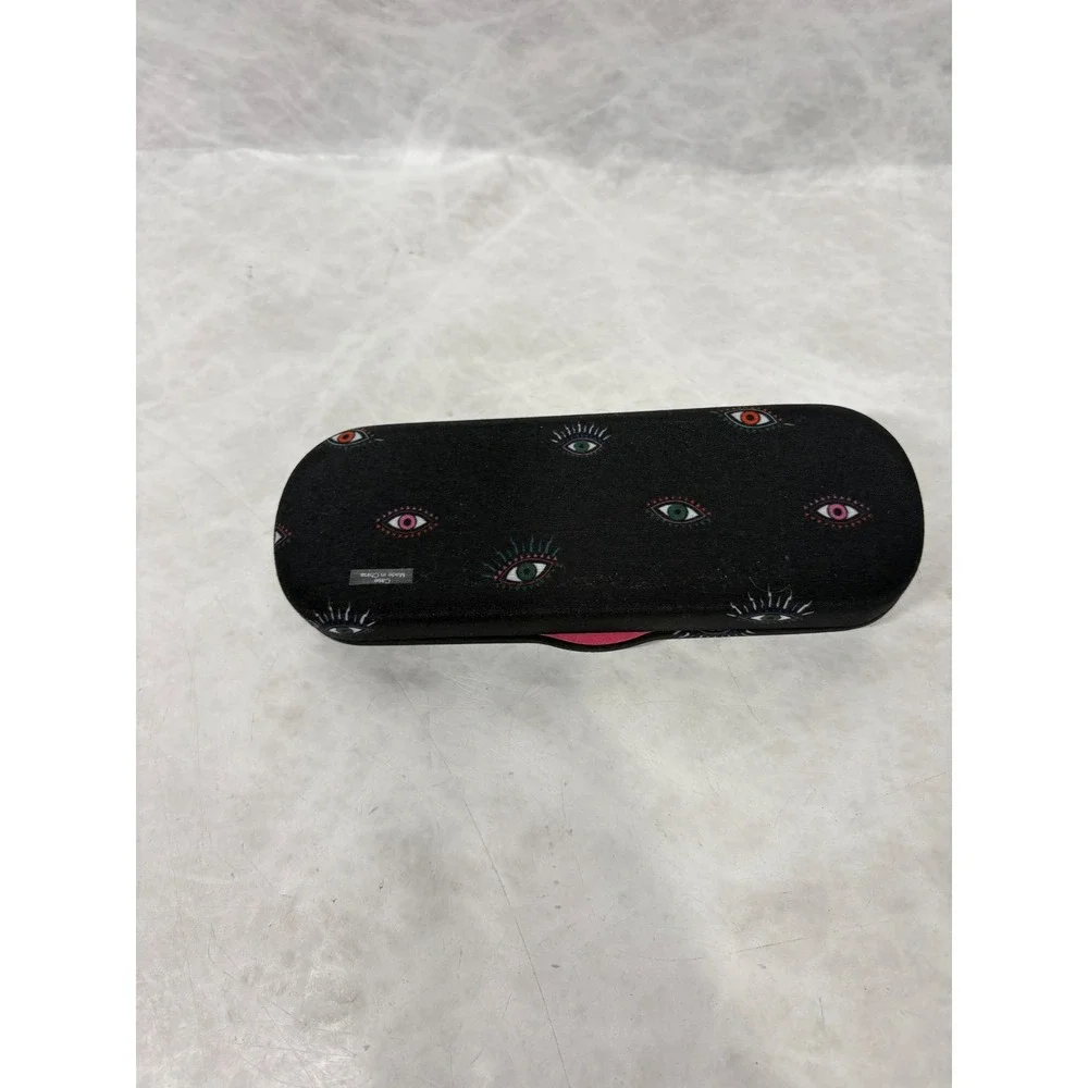 Nicole Miller Black Eye Print Hard Shell Eyeglass Case Pink Interior Accessory